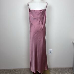 She And Sky Dress Womens Medium Maxi Satin Slip Cocktail Party Sexy Pink